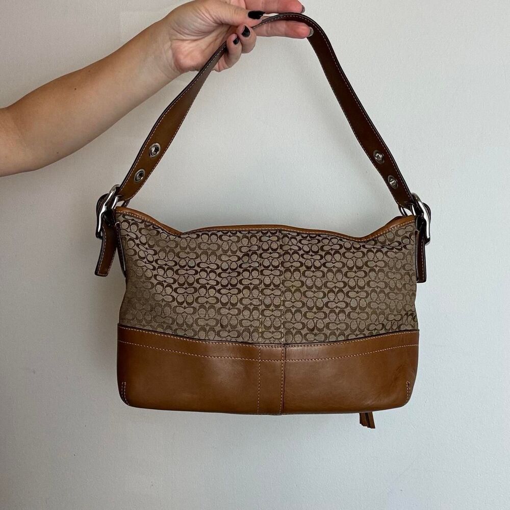 Coach Vintage Y2K Brown Signature Monogram Canvas and Leather Hobo Shoulder - Picture 3 of 6